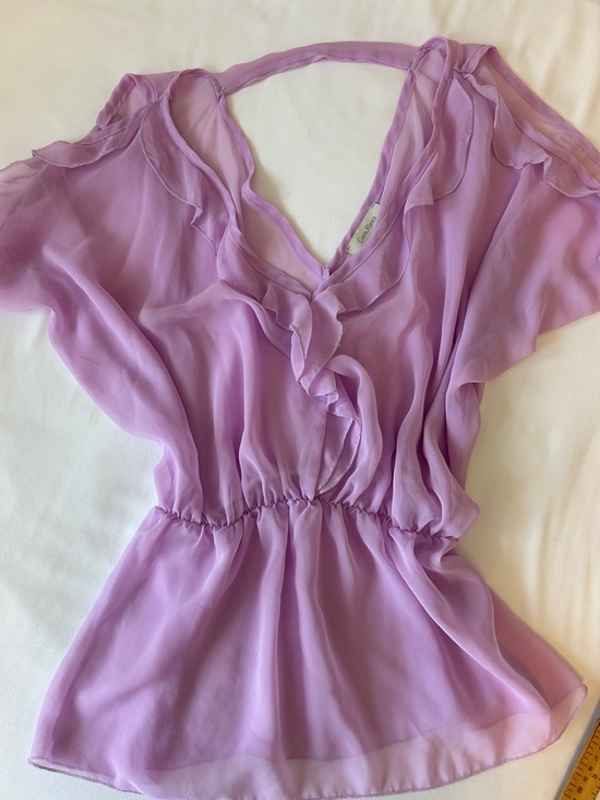 Costa Blanca Tops - Costa Blanca Lavender Flowy Ruffle V-Neck Blouse